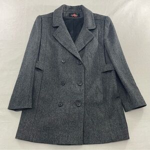 Alorna Forstmann Wool Pea Coat Women Gray Herringbone Double Breasted 80s USA